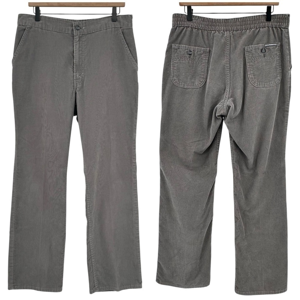 Vintage 80s Levi's Corduroy Pants High Rise Straight Leg Loose Fit Gray | 33" - Picture 1 of 14